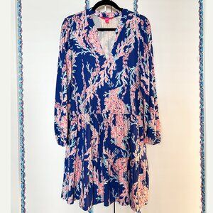 Lilly Pulitzer TRACI LONG SLEEVE DRESS Borealis Blue Swim on Over